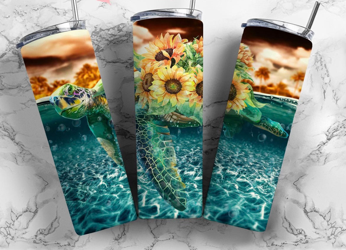 Sea Turtle & Flowers