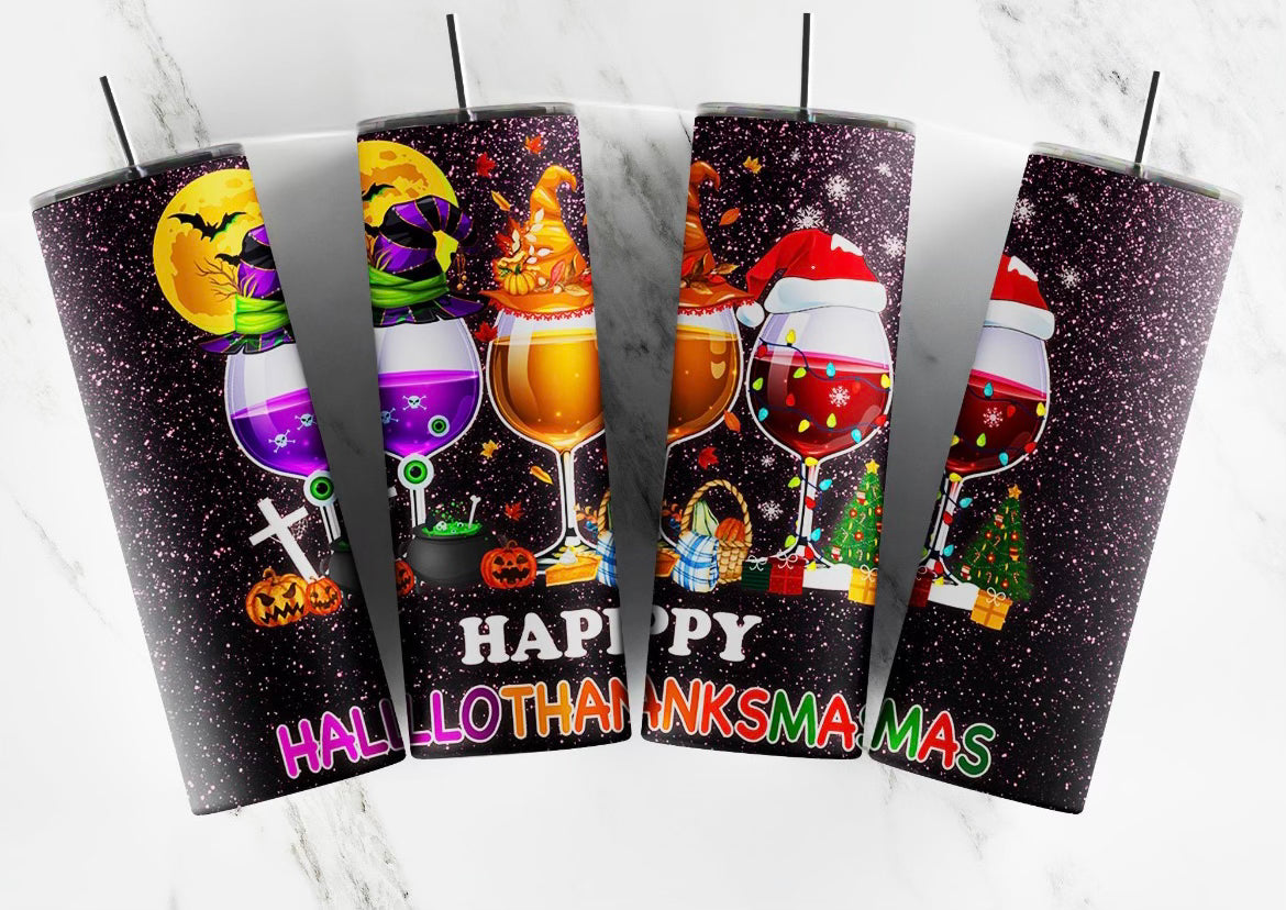 Happy HalloThanksMas Wine Glasses